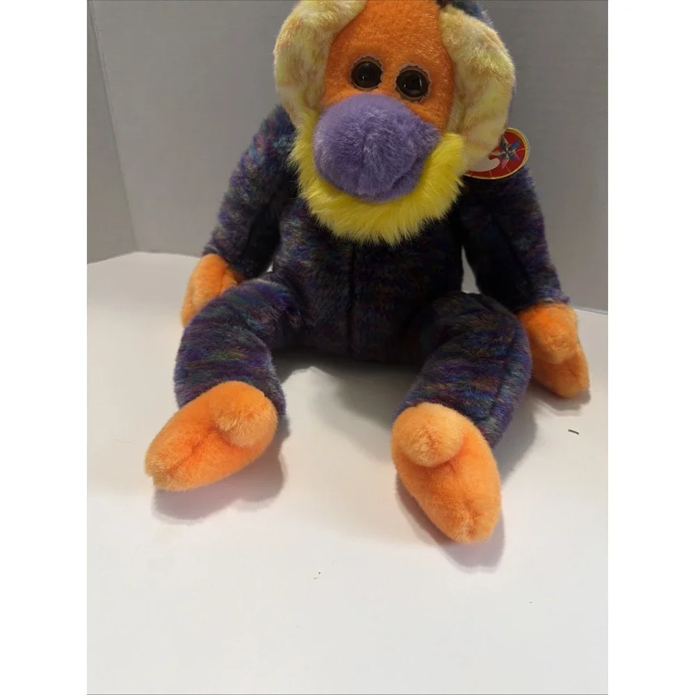 Ty Beanie Buddies Bongo Monkey Plush Tie Dye Orangutan Purple Orange 2001 09402